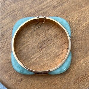 14k solid yellow gold Green jade and Gold Geometric Bracelet with Modern Design.